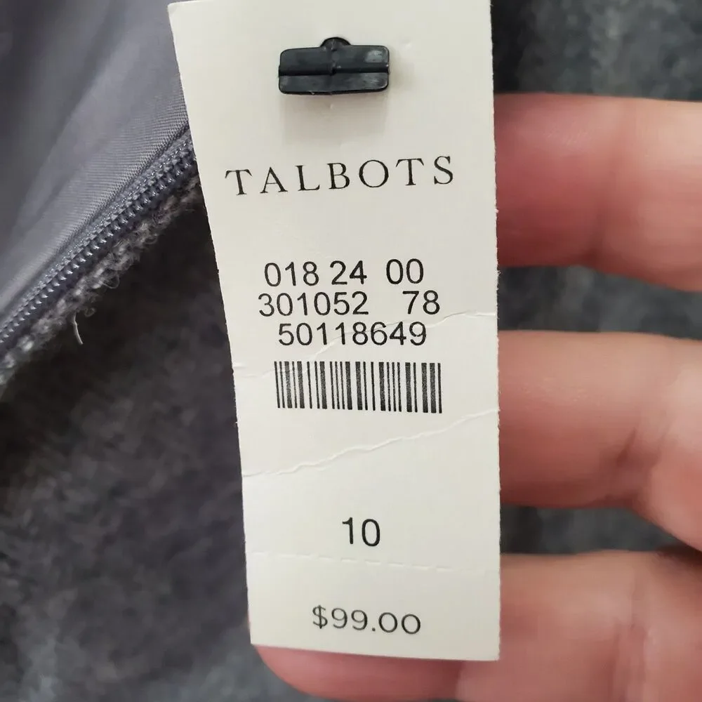 TALBOTS Gray Wool Blend Herringbone Pencil Skirt w/Tab Belt Loops Size 10 NWT